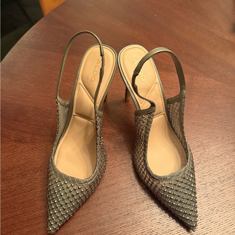 Aldo Silver Slingback Heels